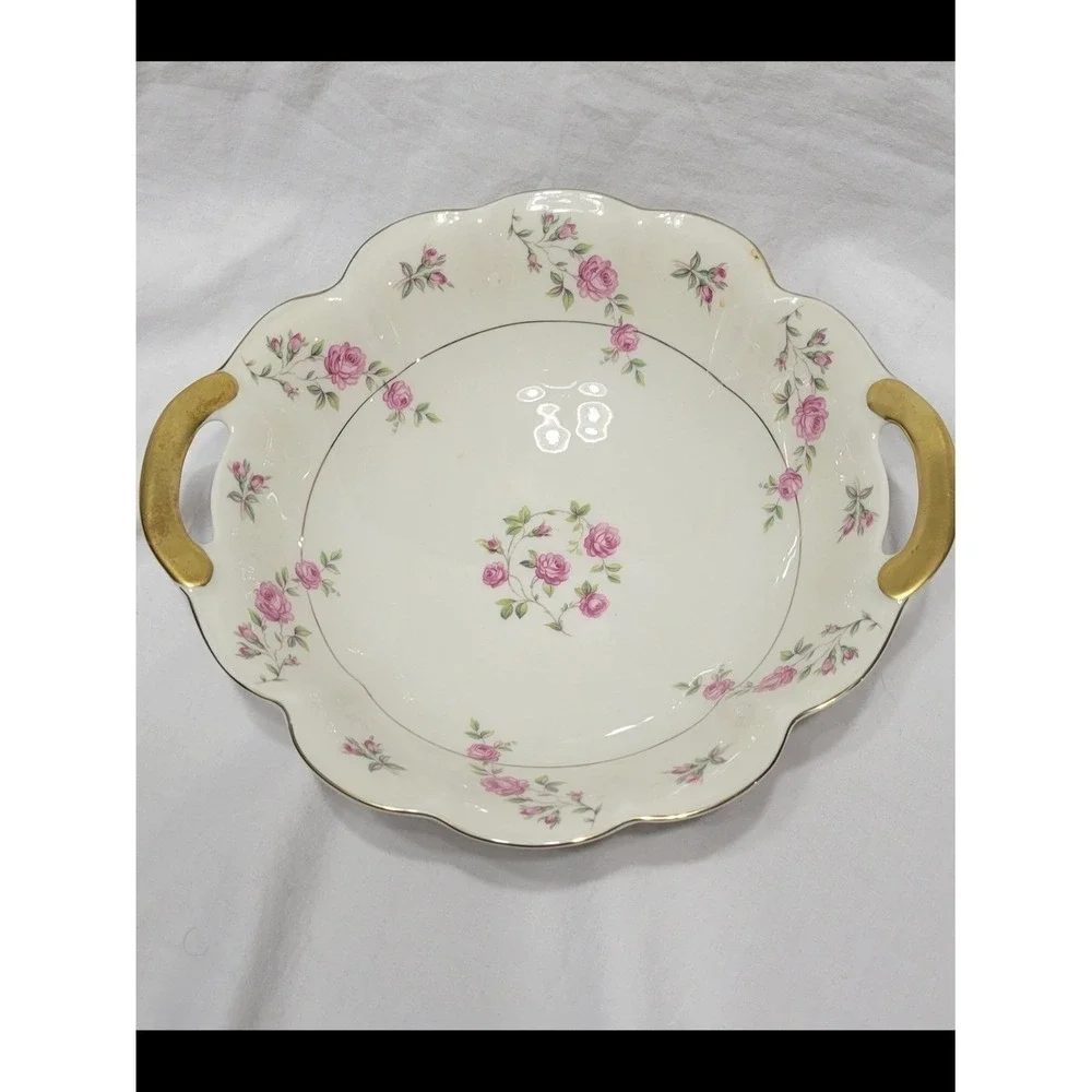 Theodore Haviland Delaware Porcelain Floral Gold Trim Serving Bowl with Handles